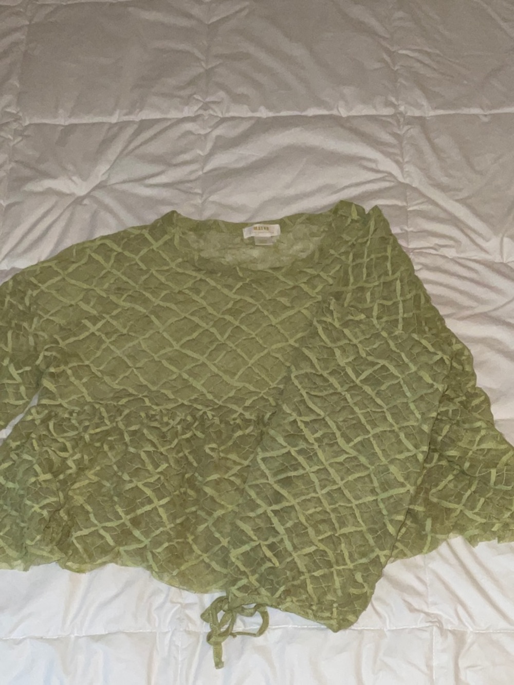 Anthropologie Olive Green Textured Tie-Hem Blouse